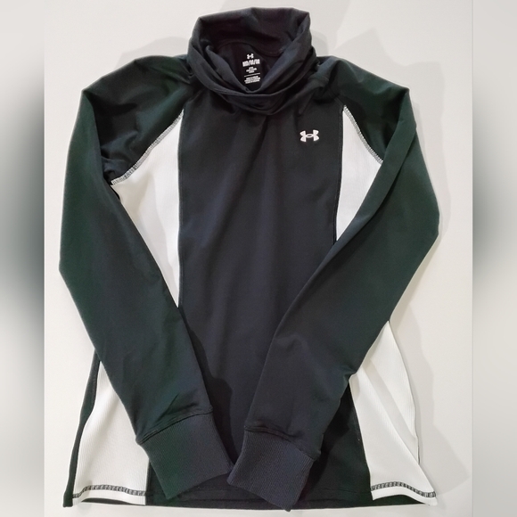 Under Armour Athletic Pullover Womens Medium Fitted Black White Mock Neck Top - Picture 1 of 8